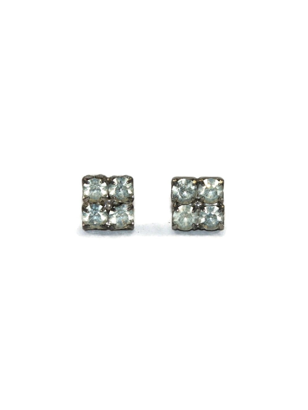 Little Vintage Silver Tone and Rhinestone Square Stud Earrings.